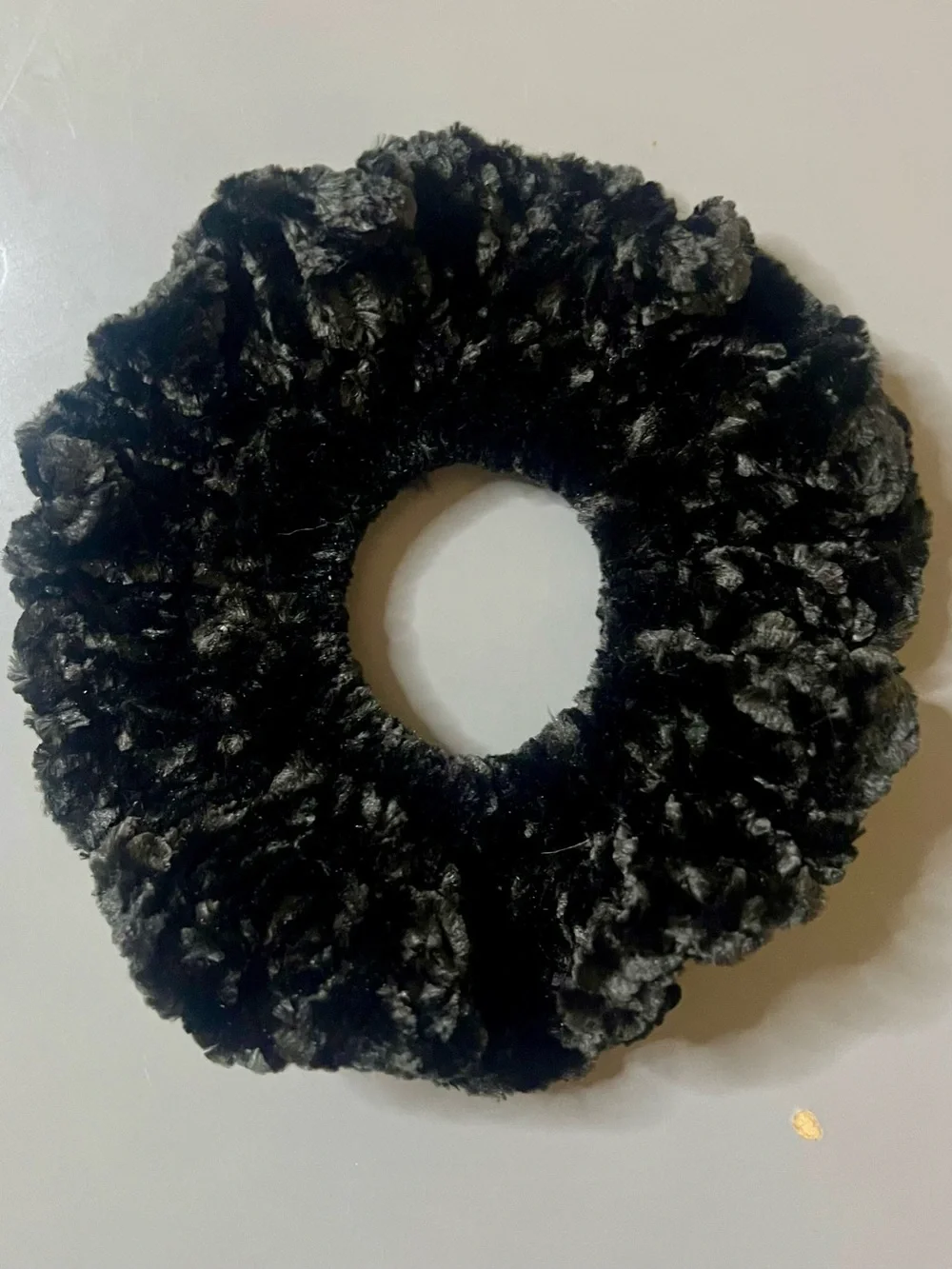 Set of 2 Black Velvet Crochet Scrunchies Handmade NWT Chenille Hair Ties